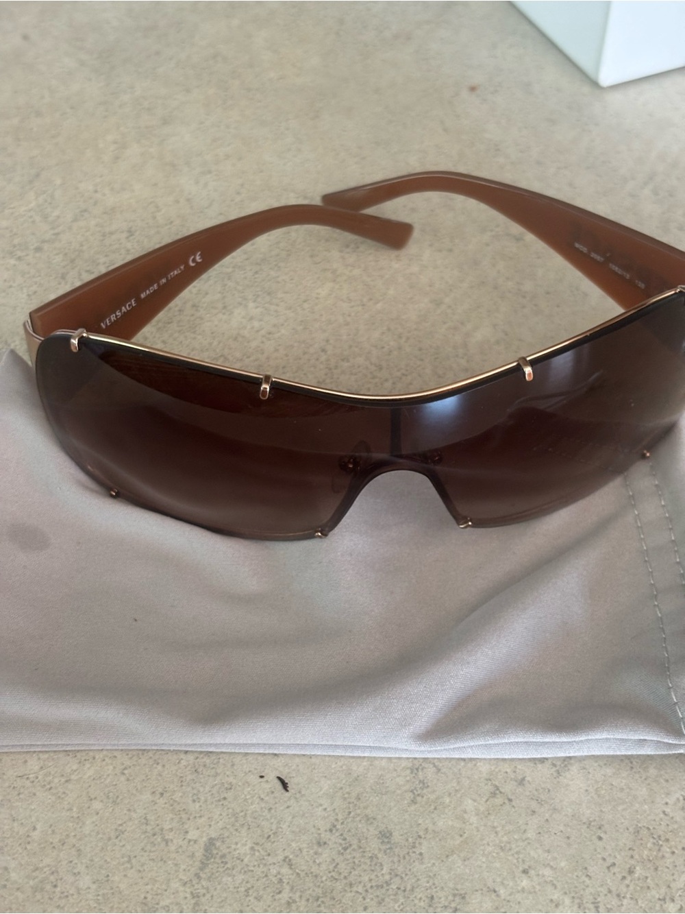 Versace Brown Shield Sunglasses with Gold Accents